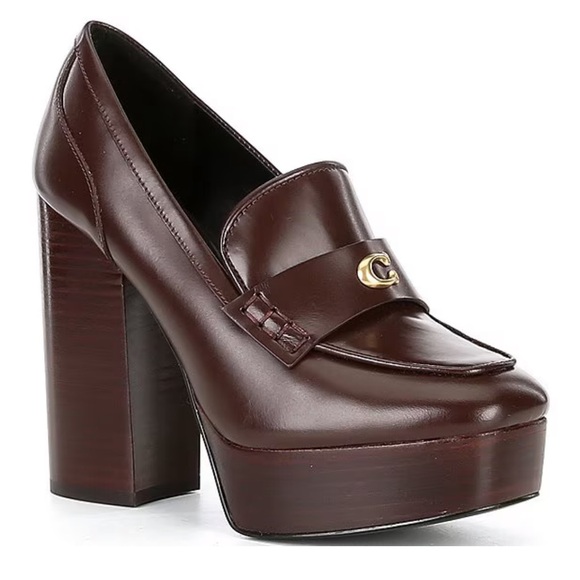 COACH llyse Leather Platform Block Heel Loafer Pumps - Picture 3 of 6